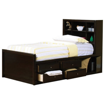 Coaster Phoenix Wood Twin Bookcase Bed with Underbed Storage in Cappuccino