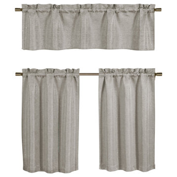 Luxury Window Treatments Subtle Pinstripe With Sequin Accents, Stone Gray