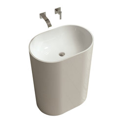 ADM Bathroom Design - ADM Oval Freestanding Pedestal Sink, White, 24" - Bathroom Sinks