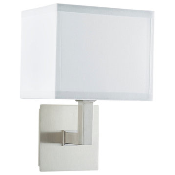 Sofia Wall Sconce With White Fabric Shade, Brushed Nickel, One Light