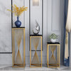 Golden Wrought Nordic Luxury Plant Stand with Marble Shelves, Black, H39.4"