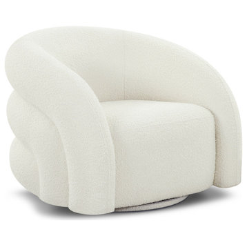 Poly and Bark Volos Swivel Chair, Ivory White Boucle