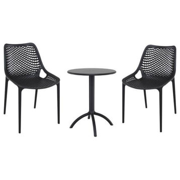 3 Piece Patio Bistro Set with Bistro Table and Set of 2 Chair in Black