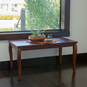 Contemporary Living Room Space w/ Mahogany Wood Coffee Table