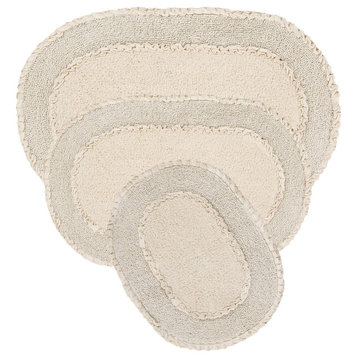Double Ruffle Collection Bath Rugs Set, 3 Piece Set, Ivory