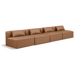 Meridian Furniture - Cube Upholstered Modular Sofa, Brown, 4-Piece: 4 Armless Chair, Vegan Leather - Elevate your space with the luxurious Cube Vegan Leather Modular Sofa. This modular sofa exudes modern elegance, charm, and comfort making it a perfect addition to any contemporary living space. Its clean lines and cube shape are reminiscent of minimalist design, while the plush brown vegan leather upholstery adds a touch of luxury and sophistication. The chair's versatile construction and geometric aesthetic seamlessly integrate into various design styles, from sleek living rooms to chic home offices, embodying the essence of modern design and creating a sense of order and tranquility in your space.