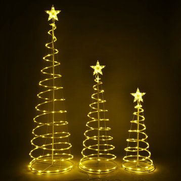 Set of 3 LED Spiral Tree Light Kit 6/4/3 Ft USB Christmas Decor Warm White