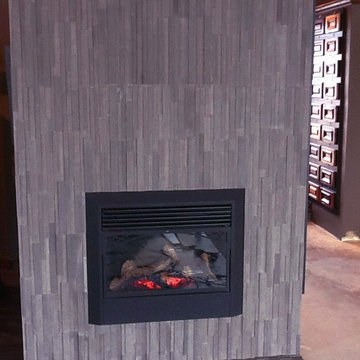 Vertical Split Stone Brown Fireplace