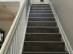 Porcelain Tile On Staircase Treads Wood Look A Like I Finished My Stairs With Porcelain Tile Imitation Wood And Look Gorgeous Had Laminate Floor Before