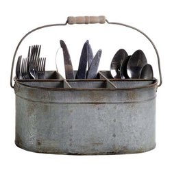Farmhouse Style Tin Caddy with 6 Compartments - Utensil Holders And Racks