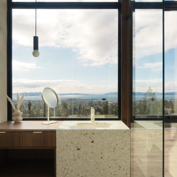 Primary bathroom with terrazzo waterfall vanity - Fold House Berkeley Hills