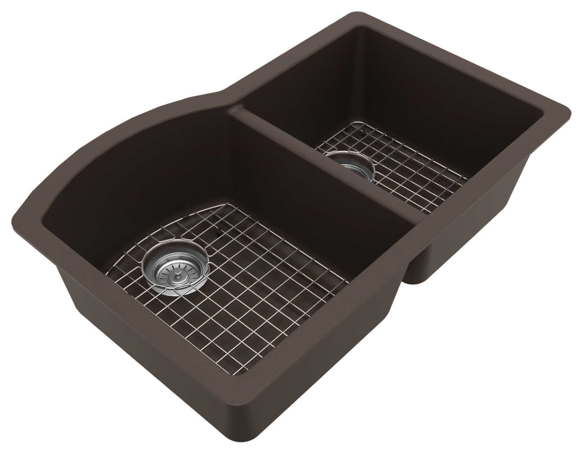 Karran Undermount Quartz 32" 60/40 Double Bowl Kitchen Sink Kit, Brown