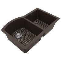 Karran Undermount Quartz 32" 60/40 Double Bowl Kitchen Sink Kit, Brown
