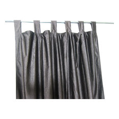 Consigned Coffee Brown Tab Top Indian Sari Curtain / Drape / Panel- Pair Window