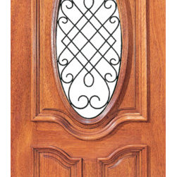 Mahogany Oval Lite External Single Door with Decorative Ironwork - Front Doors