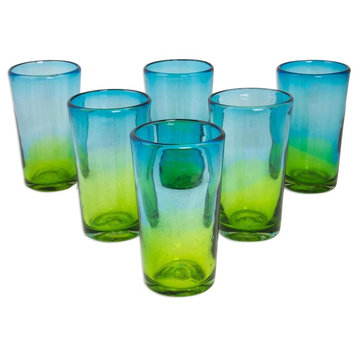 Aurora Tapatia, Set of 6 Blown Glass Highball Glasses, Mexico