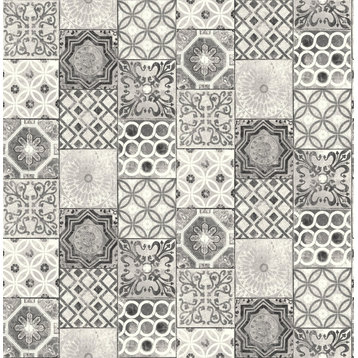 Grace & Gardenia Black and White Mosaic Tile Peel and Stick Wallpaper