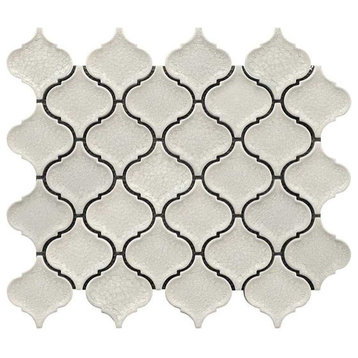 Crackle Glass Porcelain/Glass Arabesque Mosaic Tile, Floors/Walls, White Velvet