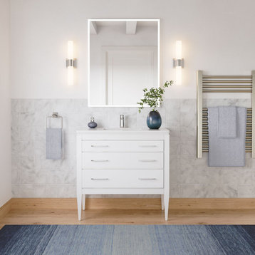 Julia 36" Single Bathroom Vanity in White with White Quartz Top