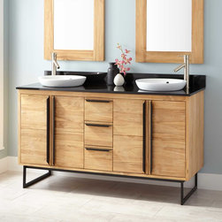60" CAEL TEAK DOUBLE VANITY FOR SEMI-RECESSED SINKS - NATURAL TEAK - Bathroom Vanities And Sink Consoles