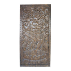 Mogulinterior - Consigned Dancing Krishna carved Vintage Fluting Krishna Wall Sculpture Panel - Wall Accents