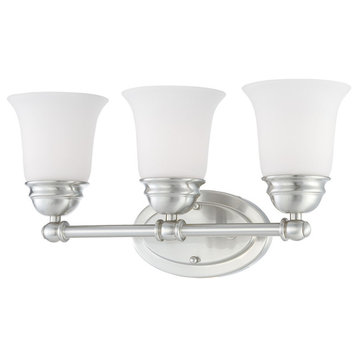 Bella 3-Light Wall Lamp, Brushed Nickel With White Glass