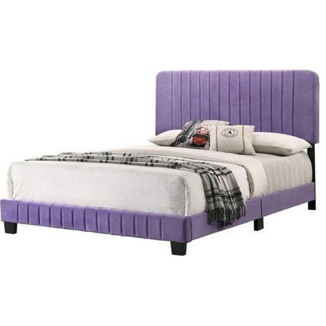 Glory Furniture Lodi Velvet Upholstered Queen Bed in Purple