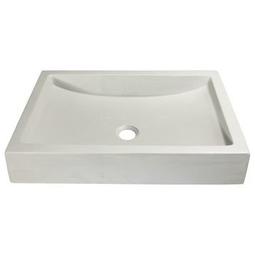 Modern Concrete Shallow Rectangular Bathroom Vessel Sink, 22 X 15 Inch, Light Gr