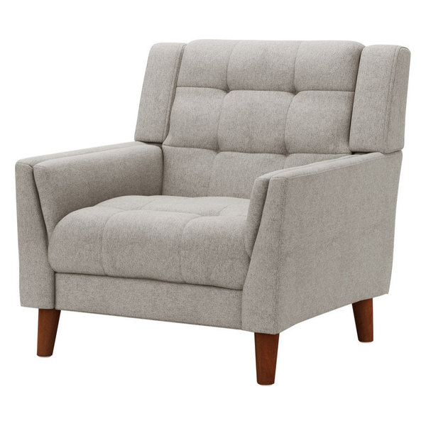 GDF Studio Evelyn Mid Century Modern Fabric Arm Chair, Beige/Walnut