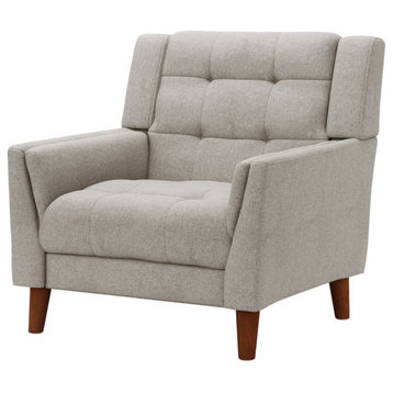 GDF Studio Evelyn Mid Century Modern Fabric Arm Chair, Beige/Walnut
