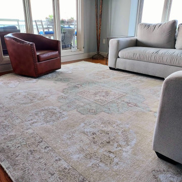 Living room design refreshed with our Son of Indigo vintage Persian Tabriz Rug!