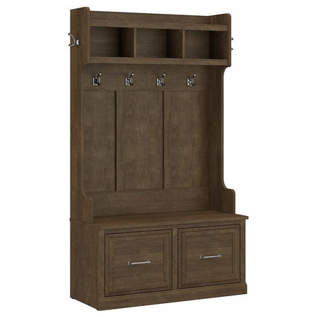 Woodland 40W Hall Tree and Shoe Bench with Doors in Ash Brown - Engineered Wood