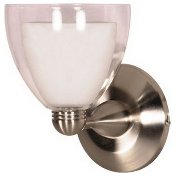 Brushed Nickel and Arctic White and Crystal Glass Wall Sconce