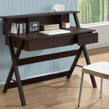CorLiving Folio Modern Wenge Three Drawer Desk with Low Profile Hutch
