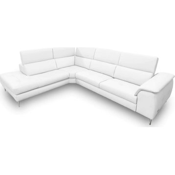 Livie Italian Contemporary White Leather Left Facing Sectional Sofa