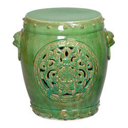 Jade Crackle Dragon Medallion Garden Stool - Home Decor