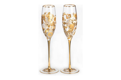 JAY STRONGWATER Swarovski Floral-Vine Champagne Flutes - Gold Set Of 2 $365