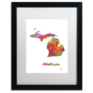 Marlene Watson 'Michigan State Map-1' Art, Black Frame, 16"x20", White Matte