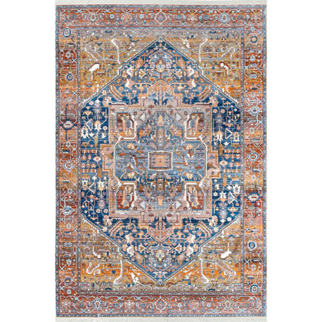 Nuloom Ehtel Medallion Fringe Traditional Vintage Area Rug, Rust 3'x5'Oval