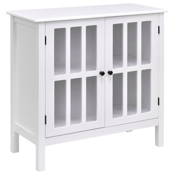 Elegant Glass Door Sideboard Console Storage Buffet Cabinet, White