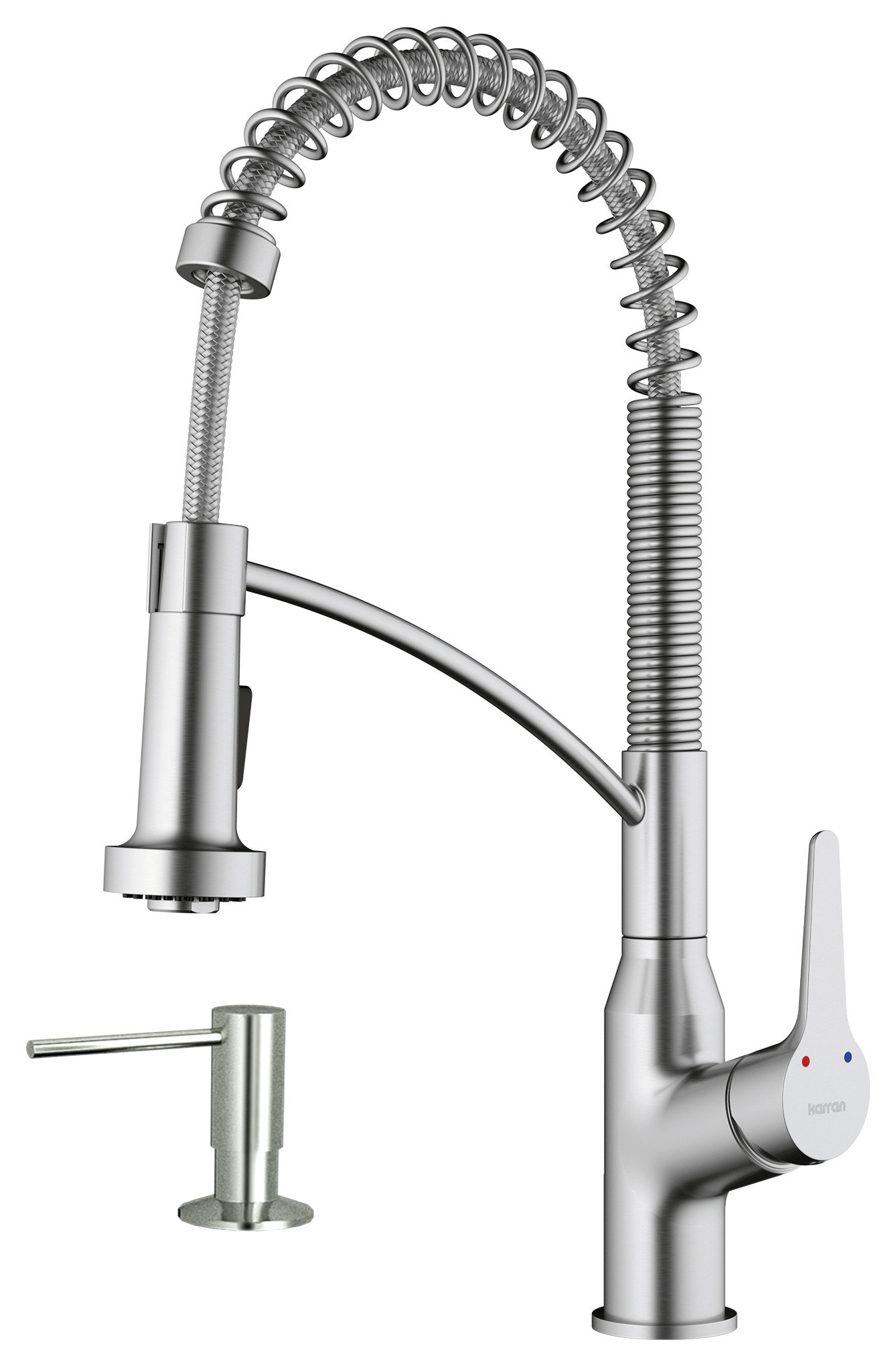 Karran 1-Handle Pull-Down Kitchen Faucet With Soap Dispenser, Stainless Steel