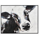 Elk Home - Lucy the Cow Framed Wall Art - Lucy captures the charming and inquisitive expression of a gentle dairy cow. Ideal for a modern farmhouse interior, this piece is hand-painted acrylic on canvas and is finished with a black floating frame.