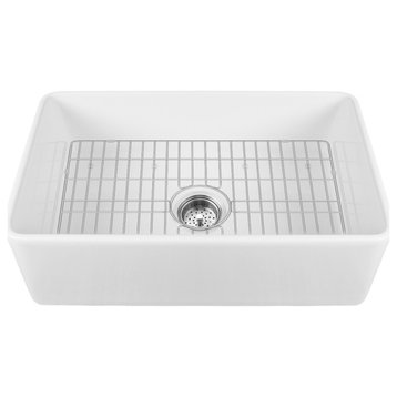 Fireclay 24"L x 18"W Farmhouse Kitchen Sink with Sink Grid and Basket Strainer