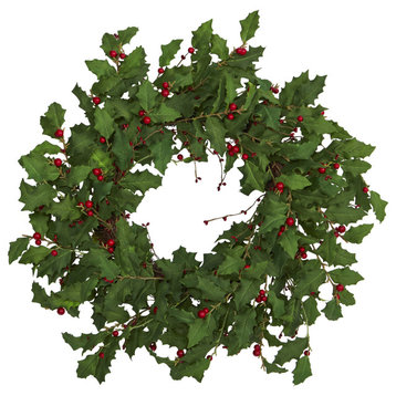 Nearly Natural 28� Holly Berry Artificial Wreath