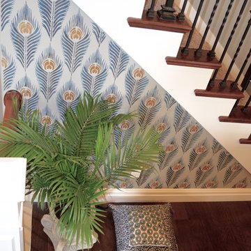 DIY Peacock Feather Allover Stenciled Living Room Accent Wall