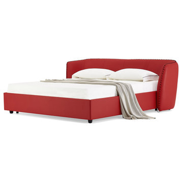 Modern Vitali Red Microfiber Leather King Platform Bed by Zuri Furniture