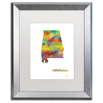 Marlene Watson 'Alabama State Map-1' Art, Silver Frame, 16"x20", White Matte