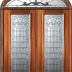 Pre-hung Transom Double Door 80 Wood Mahogany Palacio Full Lite Glass - Front Doors