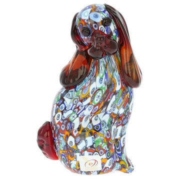 GlassOfVenice Murano Glass Millefiori Dog Sculpture