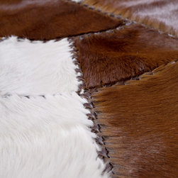 Luxury Cowhide Patchwork Area Rug Oval Brown White Handmade Hair-on 7'2"x5'2" - Area Rugs